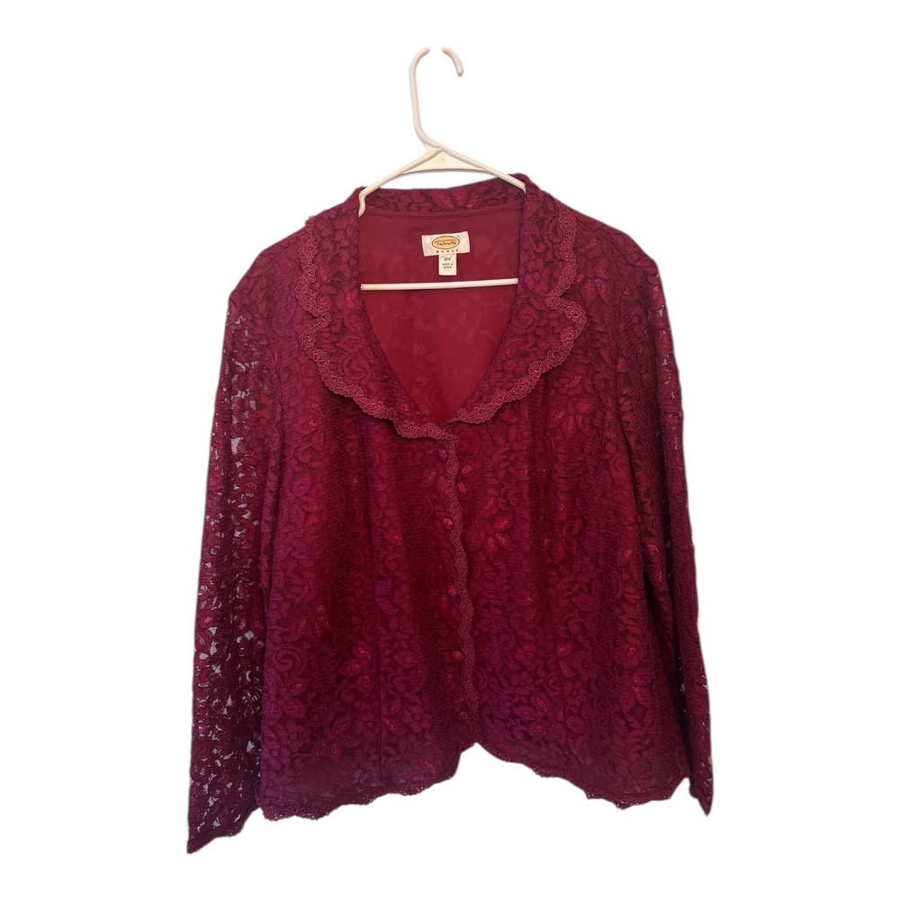 Talbots Woman Burgundy Floral Lace Button Front Jacket Plus Size 18W Romantic